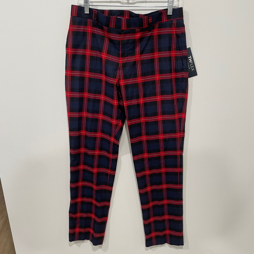 Tommy Hilfiger Men's THFlex Plaid Tailored Pants Red Blue‎ Black Size 33W X 30L
